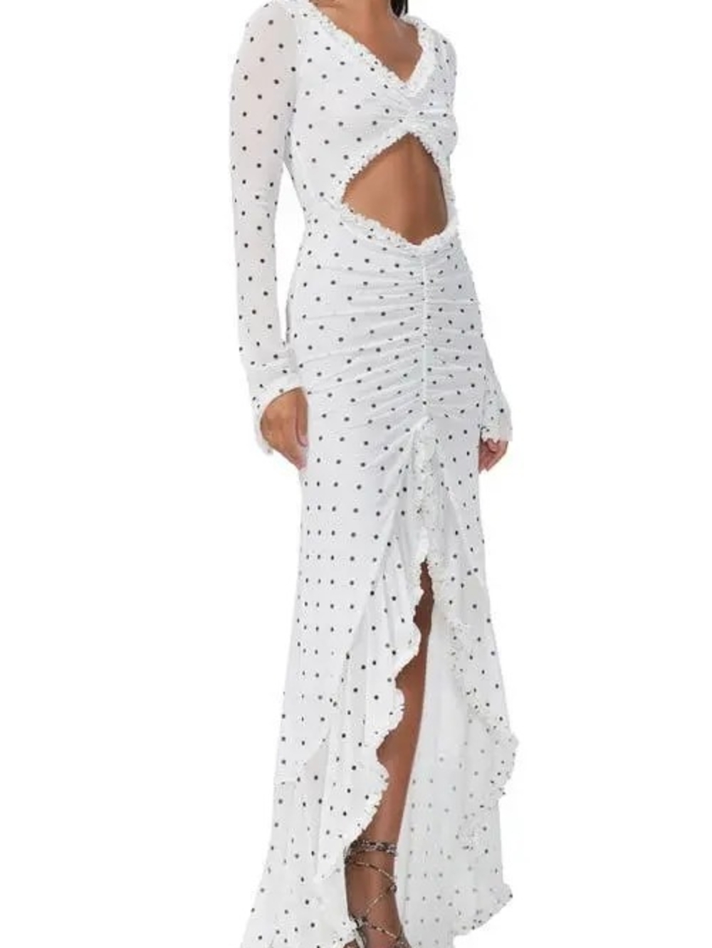 NWT AFRM Cat Ruched Semisheer Long Sleeve Cutout High-Low Hem Maxi Dress